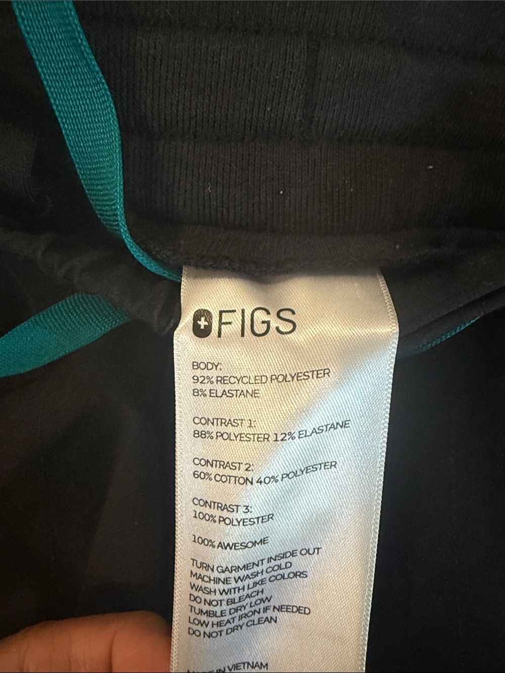 Figs Black Jogger Pants with Teal Drawstring - Picture 8 of 9
